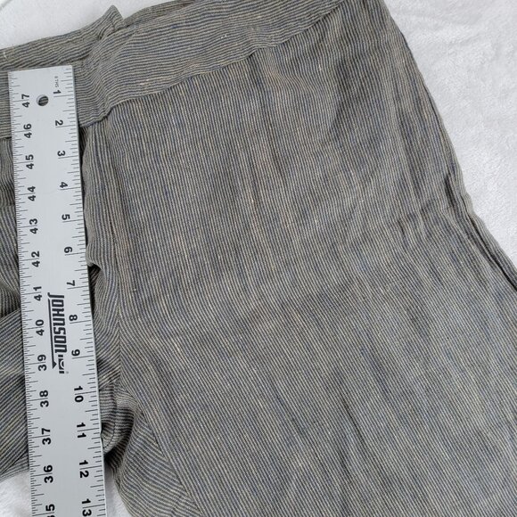 CAbi Carol Anderson Womens Linen Wide-Leg Pants Size 12 Beige Blue Pinstripe New - Picture 10 of 12